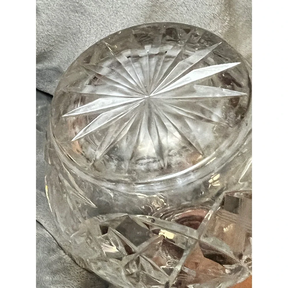 Vintage Cut Crystal Round Decanter w/ Starburst Design & Paneled‎ Stopper